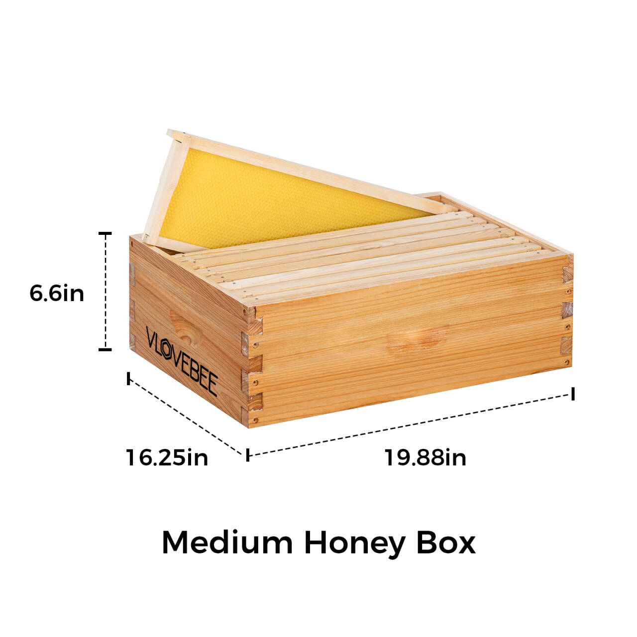 Vlovebee Hives-10 Frame Wax Dipped Honey Super Bee Boxes With Pine Wooden Frames And Beeswax Coated Plastic Foundation Sheet (Unassembled)