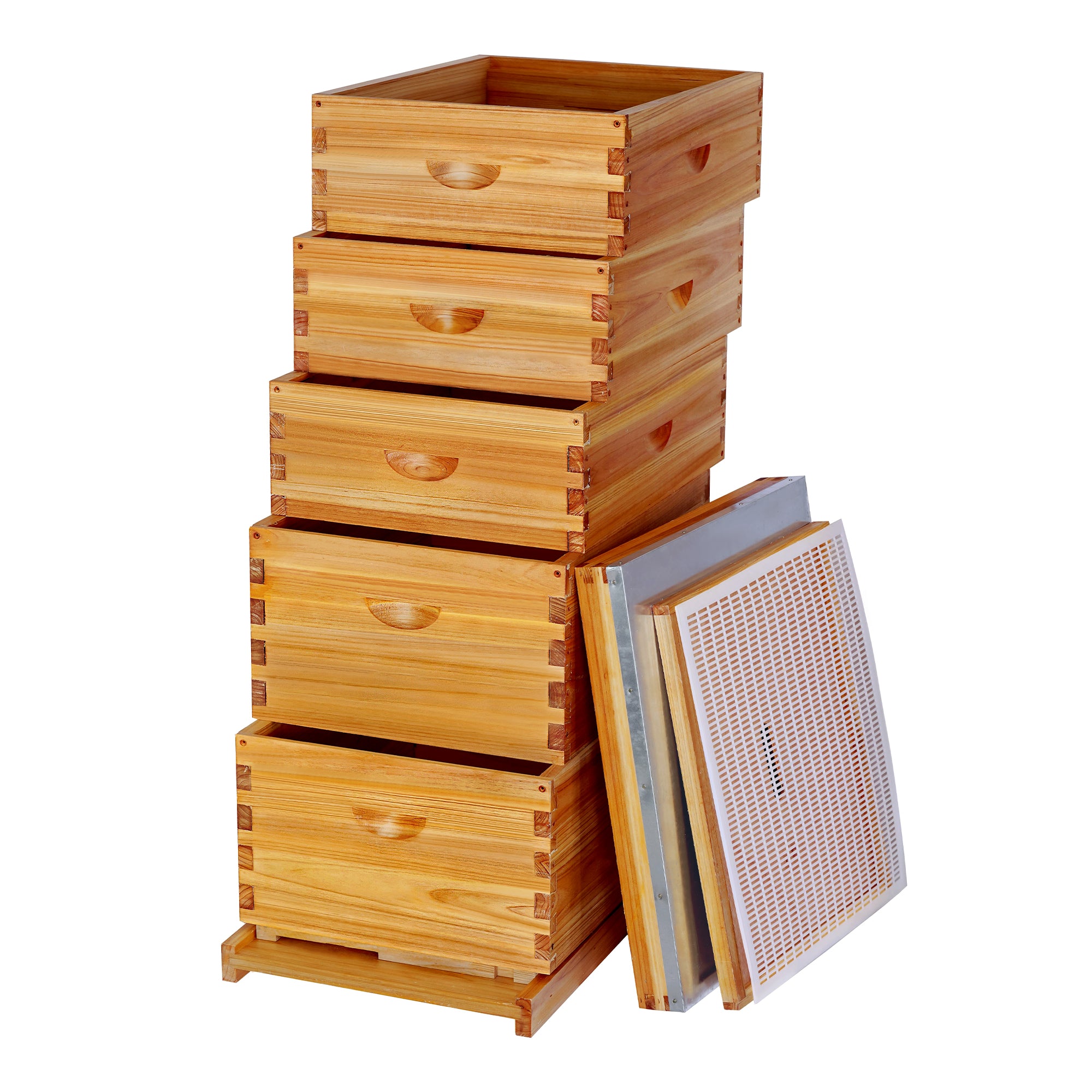 VLoveBee 10-Frame 5-Layer Cedar Wood Langstroth Bee Hive Bodies - Professional Wax-Dipped Logo-Free Set (Includes 2 Deep & 3 Medium Boxes, No Frames)