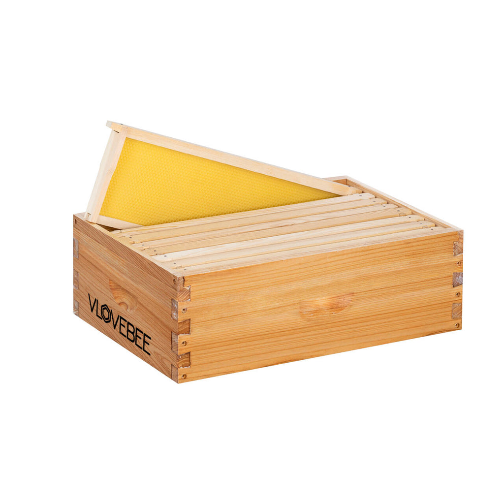 Vlovebee Hives-10 Frame Wax Dipped Honey Super Bee Boxes With Pine Wooden Frames And Beeswax Coated Plastic Foundation Sheet (Unassembled)