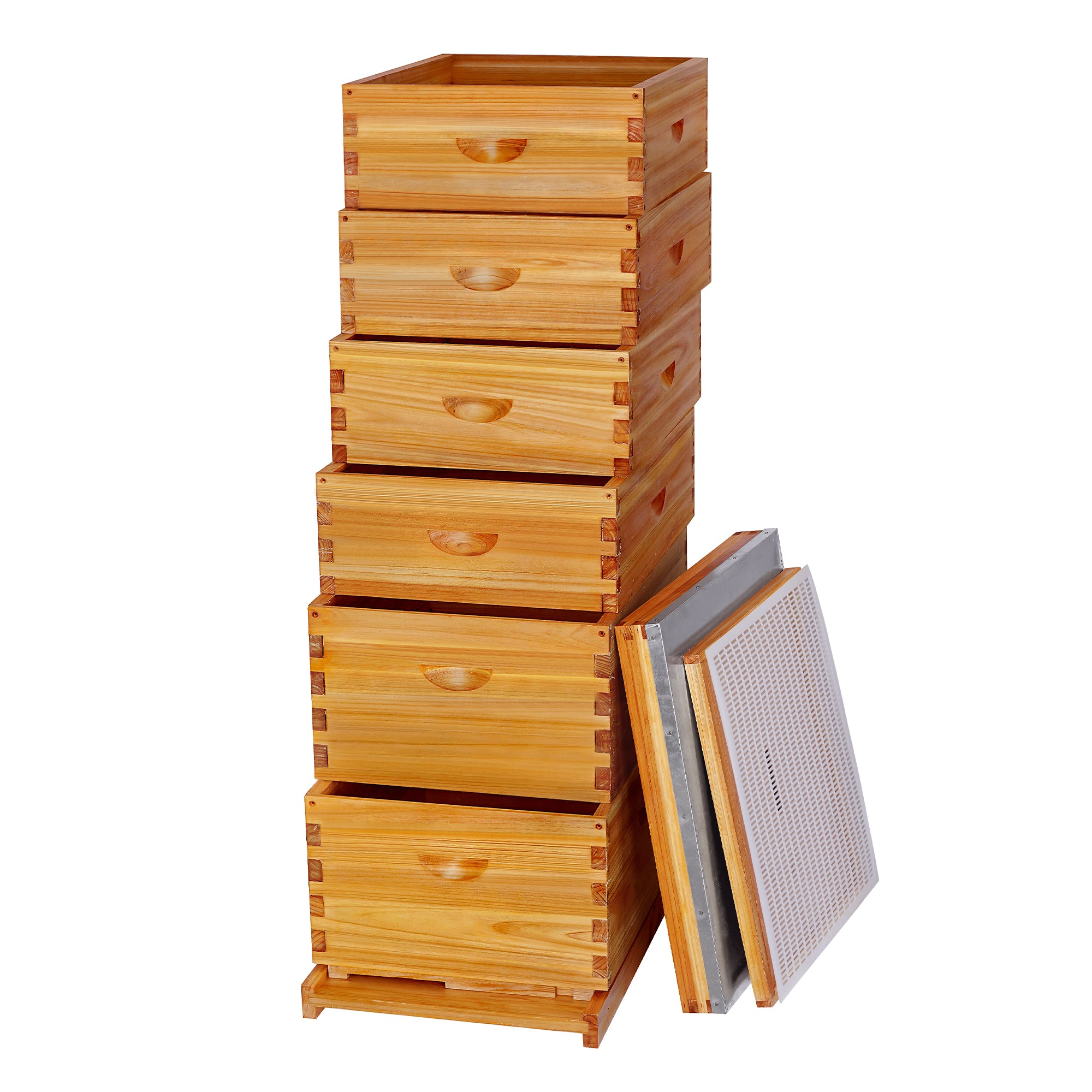 VLoveBee Professional 10-Frame 6-Layer Cedar Wood Langstroth Hive Body Kit - Complete Wax Dipped Logo-Free Beehive (Includes 2 Deeps & 4 Mediums, No Frames)